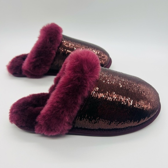 UGG WOMEN’S BURGUNDY SLIPPERS WITH SEQUENCE SIZE 6 NWT - Picture 6 of 12